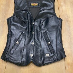 Harley-Davidson Black Leather Vest with Silver Accents